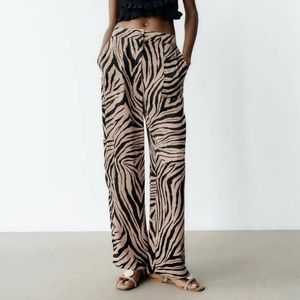 Zara Bloggers Favorite tiger print silk high waisted pants